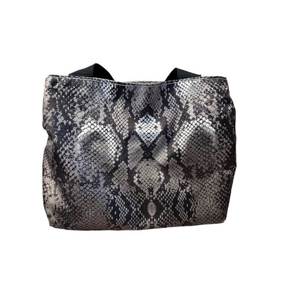 Nicole Miller Insulated Lunch Bag Cooler Tote Gray Silver Snakeskin 10" x 6" x 9 - Picture 2 of 12